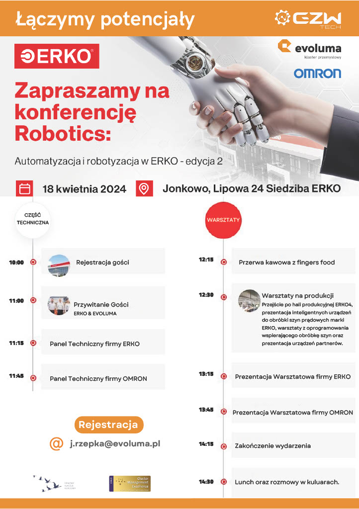 Klaster Evoluma zaprasza na Konferencję Robotics: Automatyzacja i Robotyzacja w ERKO 18.04.2024 r.