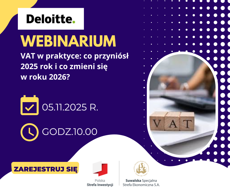 Zapraszamy na webinarium “VAT w praktyce: co przyniósł 2025 rok i co zmieni się w roku 2026?”- 5.11.2025 r.