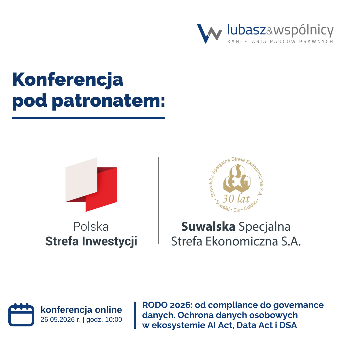 Zaproszenie na konferencję online „RODO 2026: od compliance do governance danych. Ochrona danych osobowych w ekosystemie AI Act, Data Act i DSA”- 26.05.2026