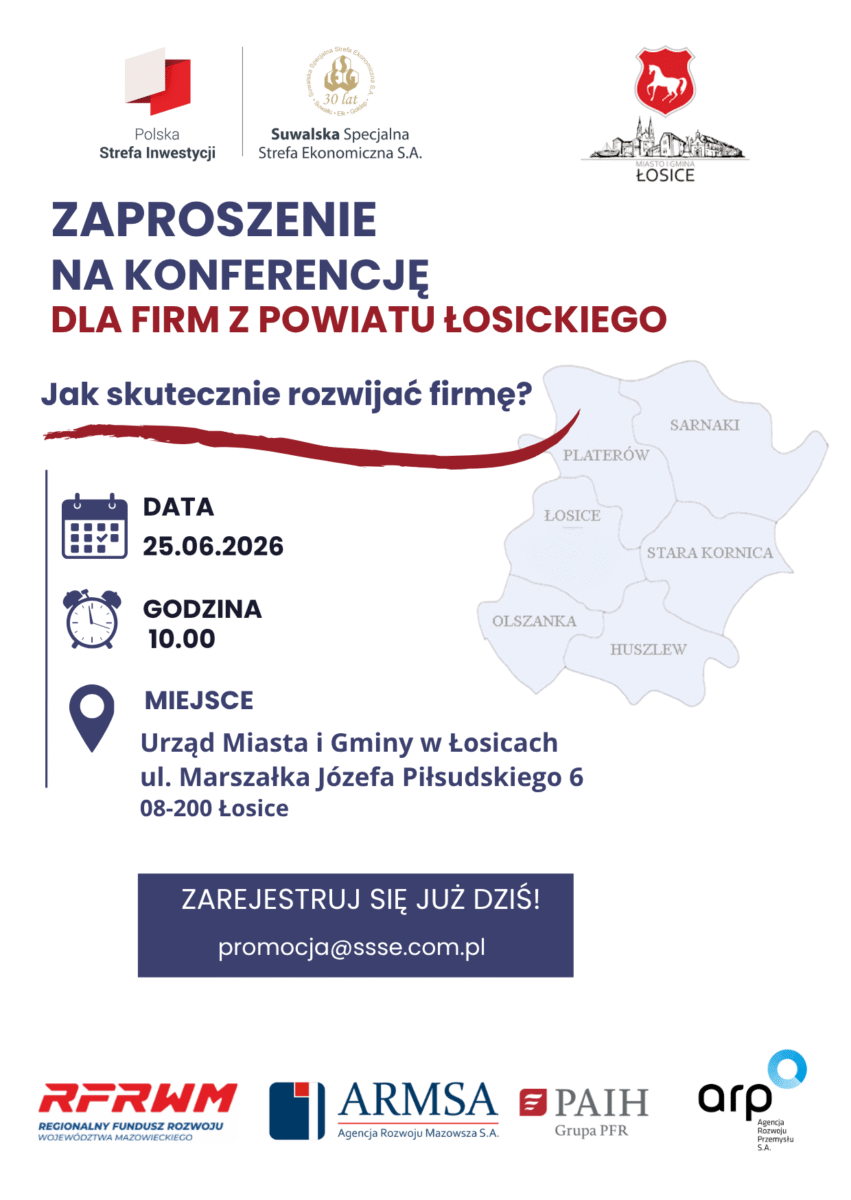 Fundusze, ulgi i nowe możliwości dla biznesu – konferencja dla przedsiębiorców z powiatu łosickiego -25 czerwca 2026 r. Łosice